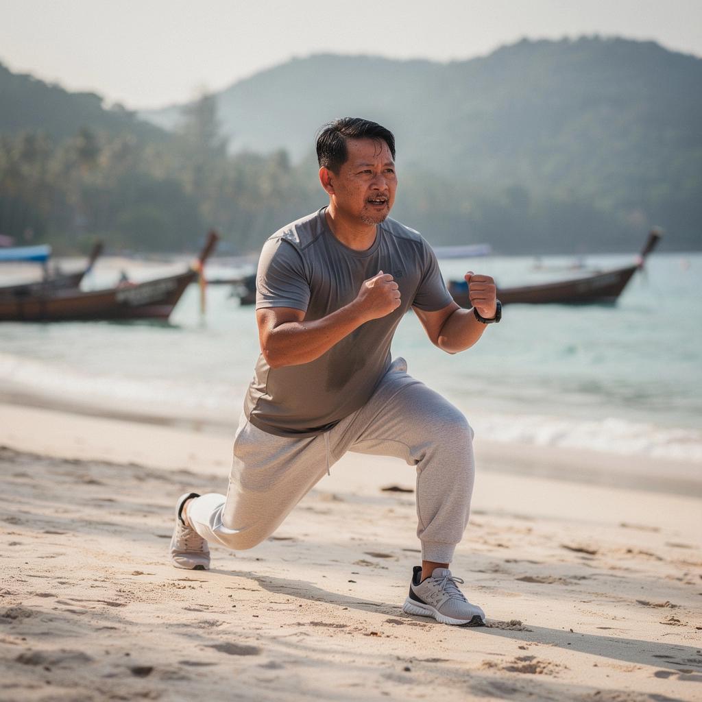 กลุ่มผู้ชายและผู้หญิงกำลังฝึกกายบริหารด้วยเทคนิคการฟื้นฟูสุขภาพแบบเอเชีย